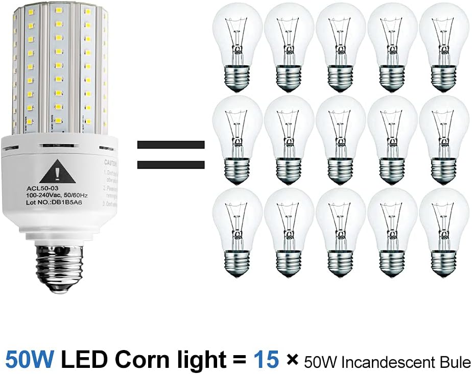 ZP 2-Pack Led Light Bulb 400W Equivalent 6250 Lumen 5000k Cool Daylight White E26/E27 Medium Base 50W Led Corn Light