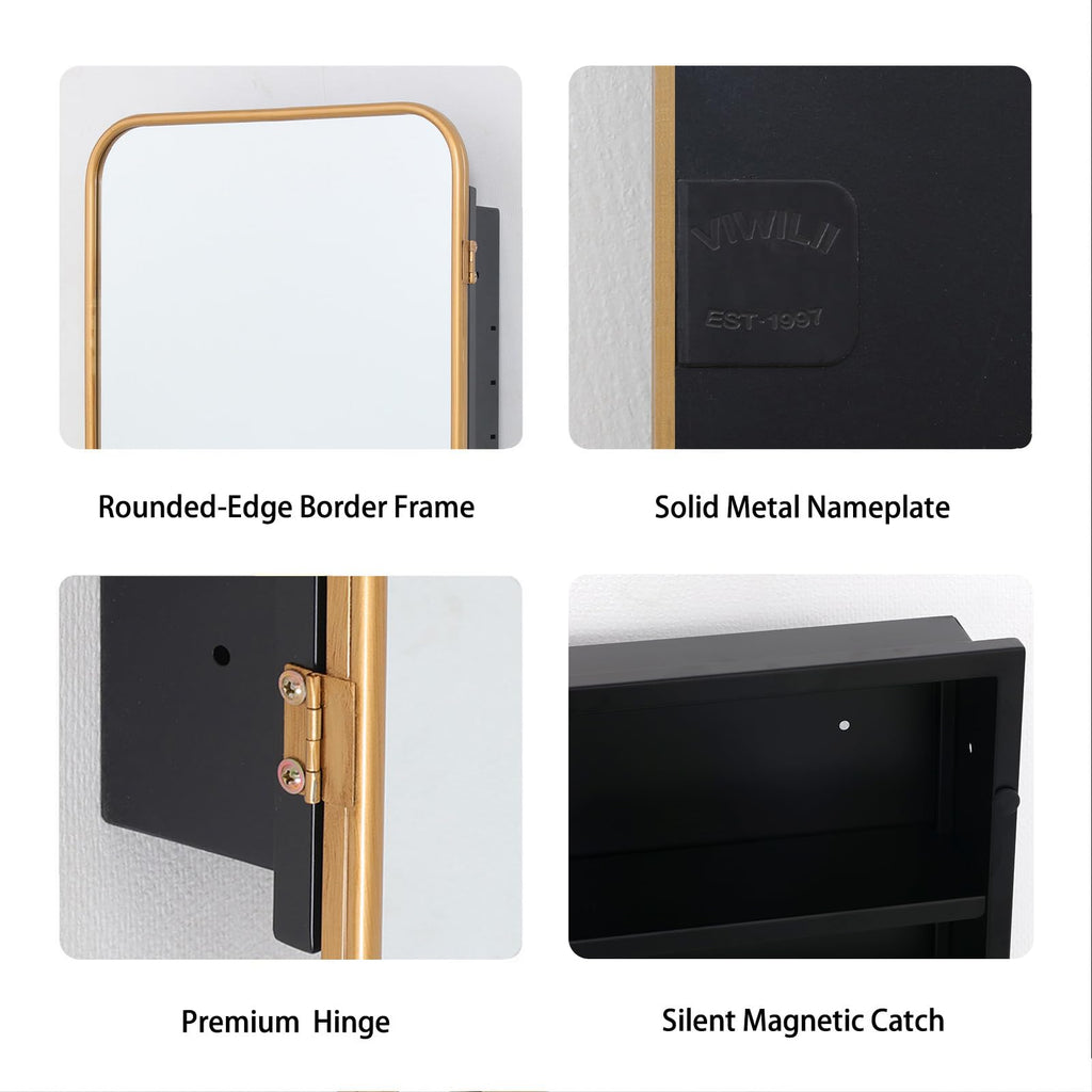 24"x32" Gold Bathroom Medicine Cabinet Rounded Rectangle Mirror