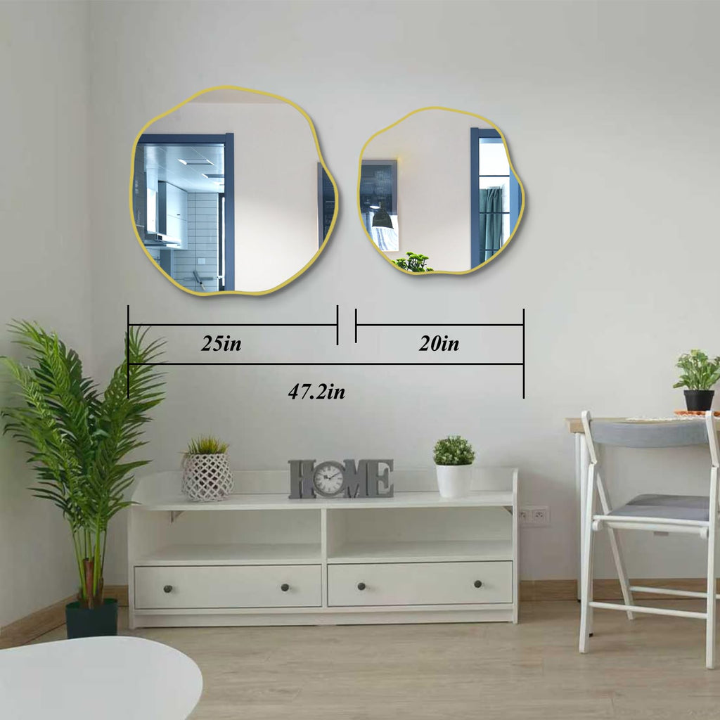 25" Irregular Round Wall Mirrors, Scalloped Frameless Mirror