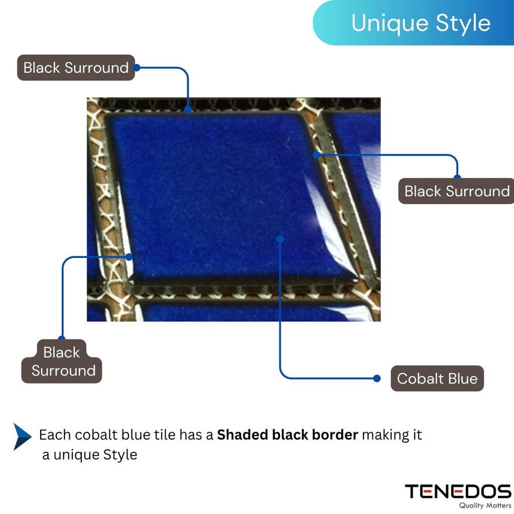 Premium Quality 3x3 Cobalt Blue Square Pattern Porcelain Mosaic Floor Wall Tile on Mesh Mounted Backsplash, Pool