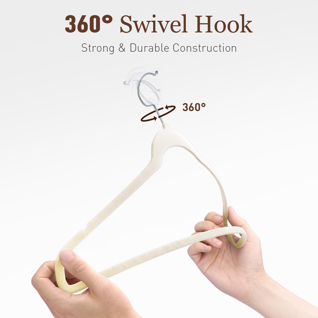 Velvet Hangers 100 Pack, 17.5" Non-Slip Clothes Hangers, Ivory