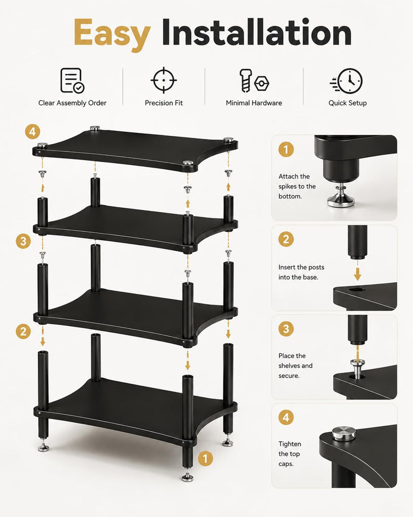 Heavy Duty 4-Tier AV Media Stand, 352 lb Load Capacity, Teak