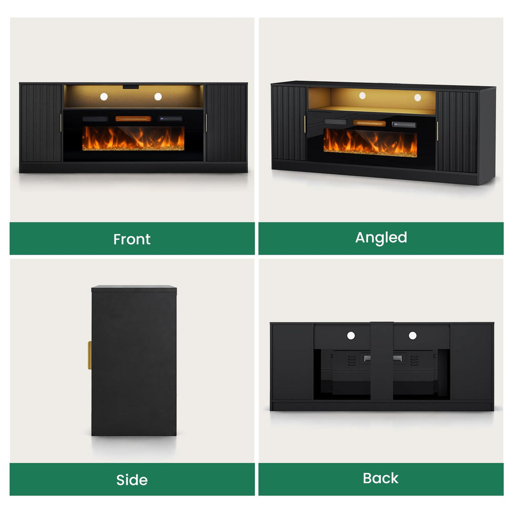 Fireplace TV Stand for 75 Inch TV, Fluted Electric TV Console