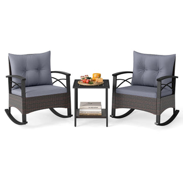 3 Pieces Wicker Outdoor Rocking Chairs Set