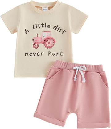 Toddler Baby Girl Summer Clothes Letter Graphic Print Short Sleeve T-Shirt Tops and Shorts 6 12 18 24M 2 Set