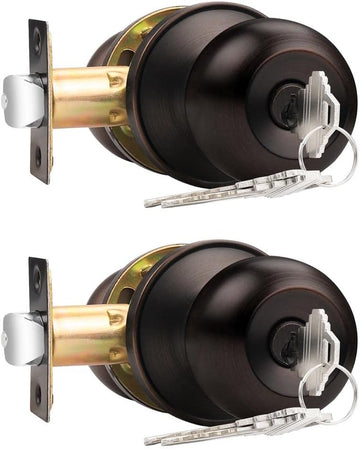2 Pack Keyed Alike Door Knobs Combo Pack, Oil Rubbed Bronze Lockset Contemporary Style, Entry Door Knob Exterior