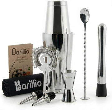 Boston Shaker Set - Stainless-Steel, Weighted, Martini Cocktail Shaker Set w/Strainer & Mixer - Mixology Bartender - Set of 9