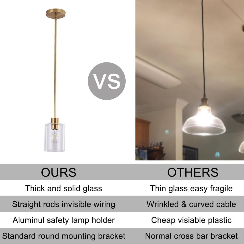 Brass Pendant Lights Kitchen Island - Gold Clear Glass Pendant Light Fixture Multiple Stems Rods 3 Units 12 Inch 3
