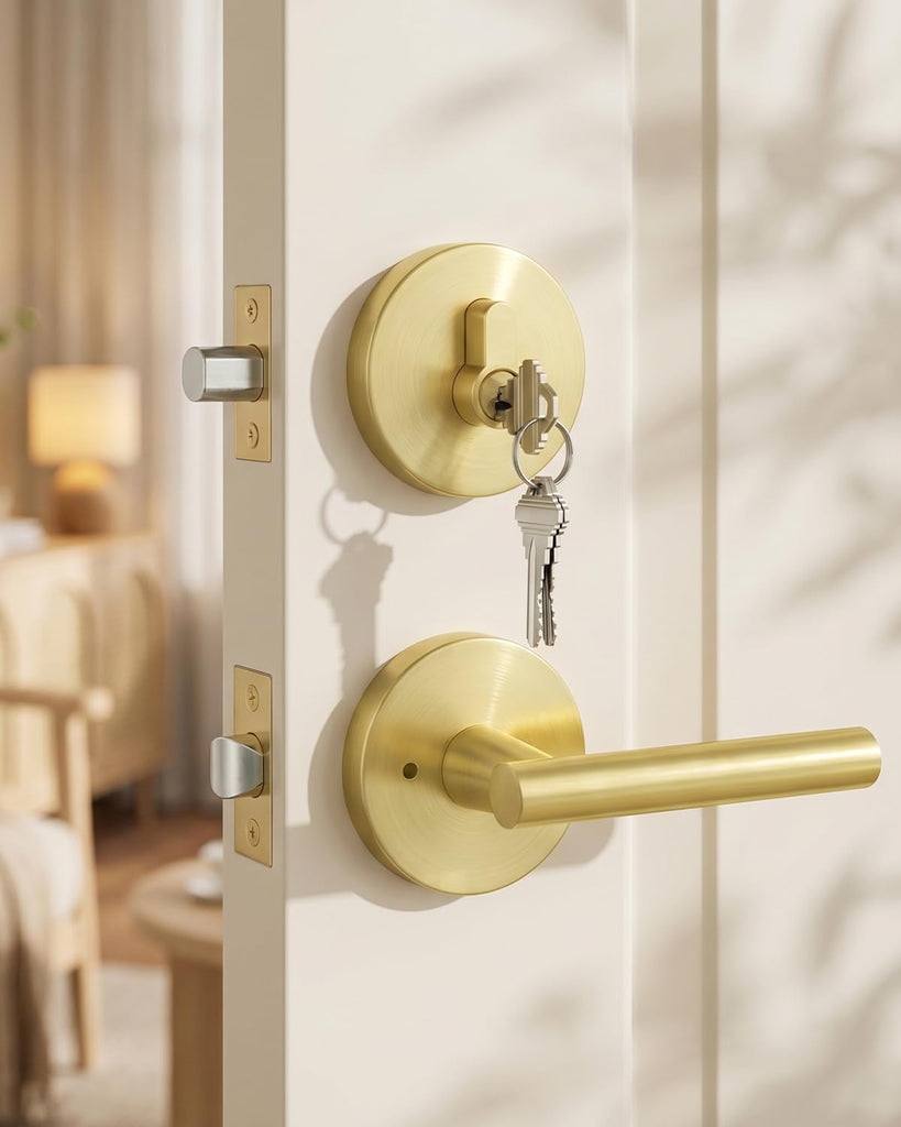 Matte Black Exterior Door Handle with Deadbolt and Privacy 1Pack