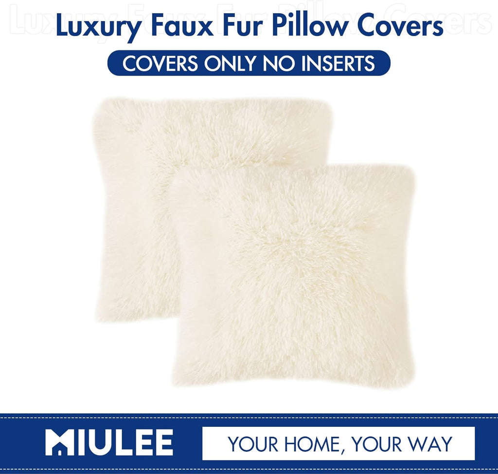 Pack of 2 Luxury Faux Fur Throw Pillow Cover Deluxe Spring Decorative Plush Pillow Case Cushion Cover Shell