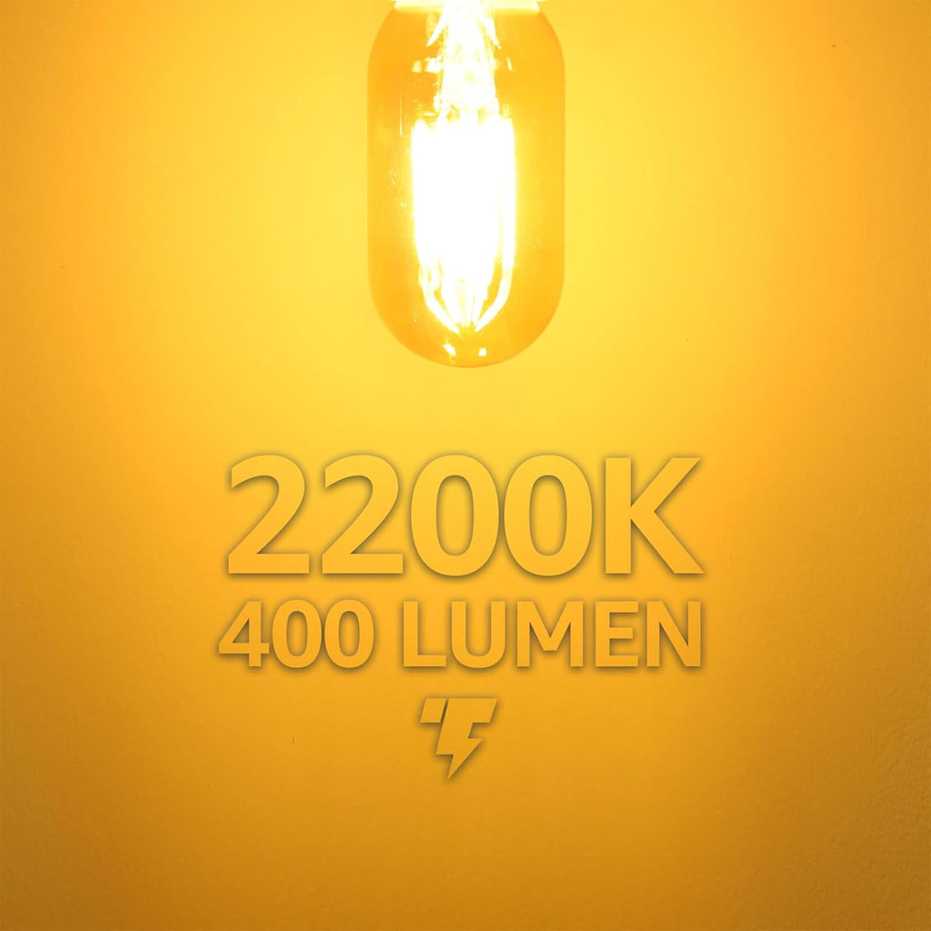 LED Tubular Light Bulb Dimmable, Amber Warm Glass, 2200K