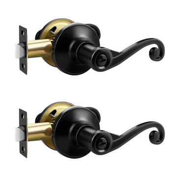 Privacy Door Lock, Keyless Entry Bedroom Bathroom Door Handle with Modern Curlicue Scroll Design, Right Handed