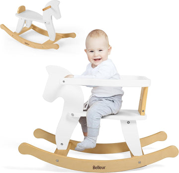Rocking Horse for Kids 1-3 Years Old, Wooden Rocking Toy for Toddlers with Removable Fence for Indoor & Outdoor