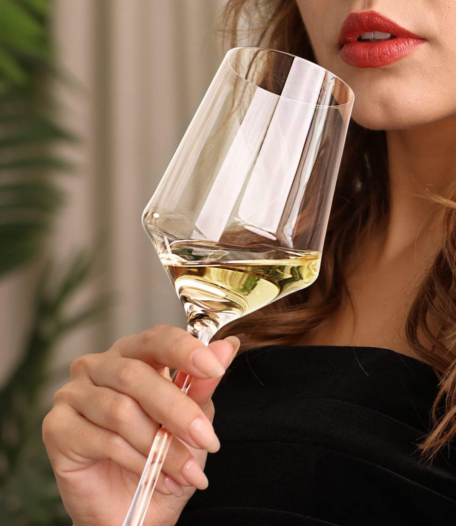 White Wine Glasses Set of 4- Modern Crystal Hand Blown Wine Glass-15 oz,Thin Rim,Long Stem,Perfect for Red or
