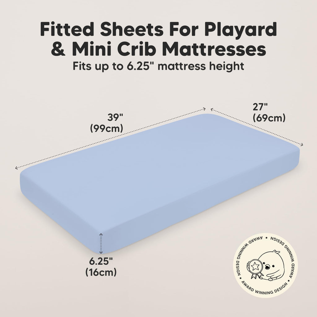 2pk Mini Crib Sheets Fitted 38x26 Pack N Play Mattress Sheet (Blue Flax)