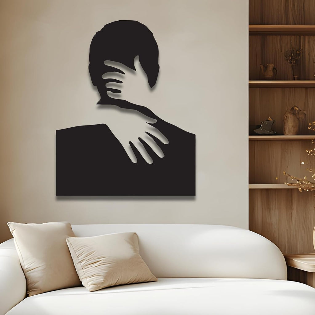 Matte Black Metal Wall Sculpture, Minimalist Negative Space Metal Wall Art, Abstract Monochrome Line Wall Hanging
