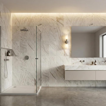 3D Fluted White Marble Wall Tiles, 12 x 24 Inch, 4 Pieces, OL Finish