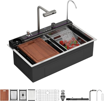 Waterfall Kitchen Sink 33 Inch Drop In Sinks 33x19 Inch Workstation