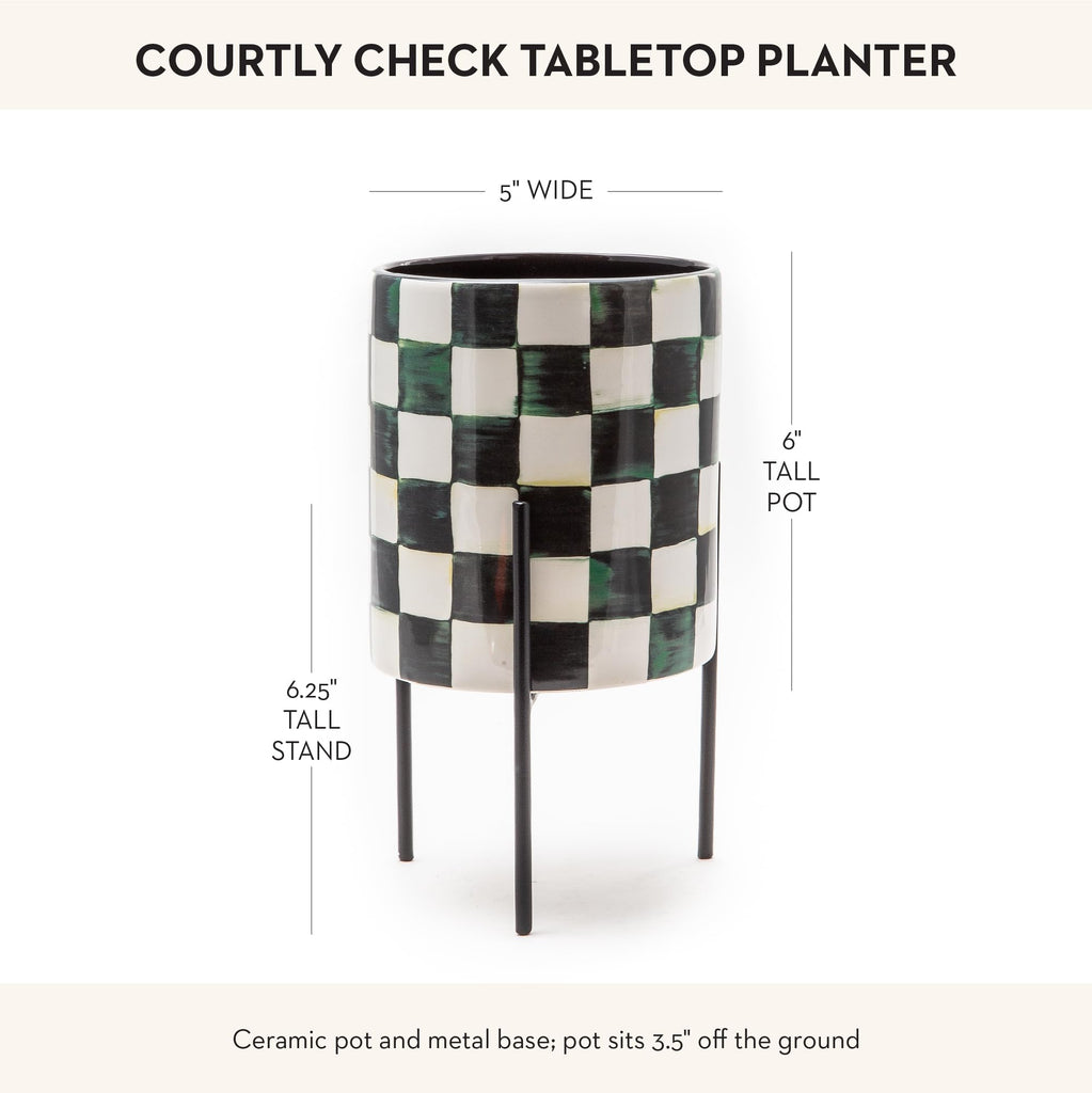 Tabletop Planter with Stand, Black-and-White Courtly Check