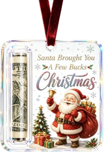 Christmas Cash Gift Ornament, Acrylic Clear Christmas Money Holder for Cash, Funny Holiday Xmas Tree Hanging