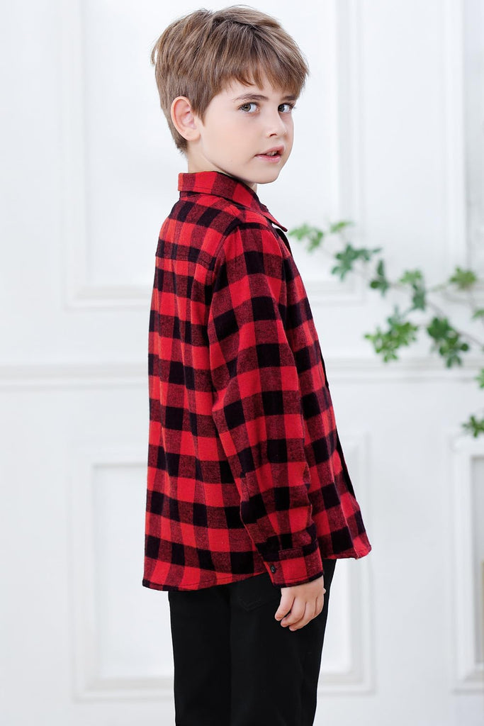 Boys Long Sleeve Flannel Plaid Shirt Button Down Shirts