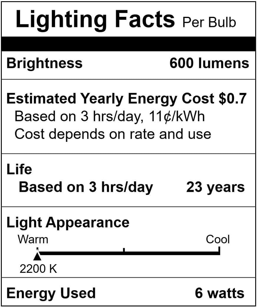 LED Edison Vintage Filament ST21 6W Bulbs E26, 2200K, 6 Pack