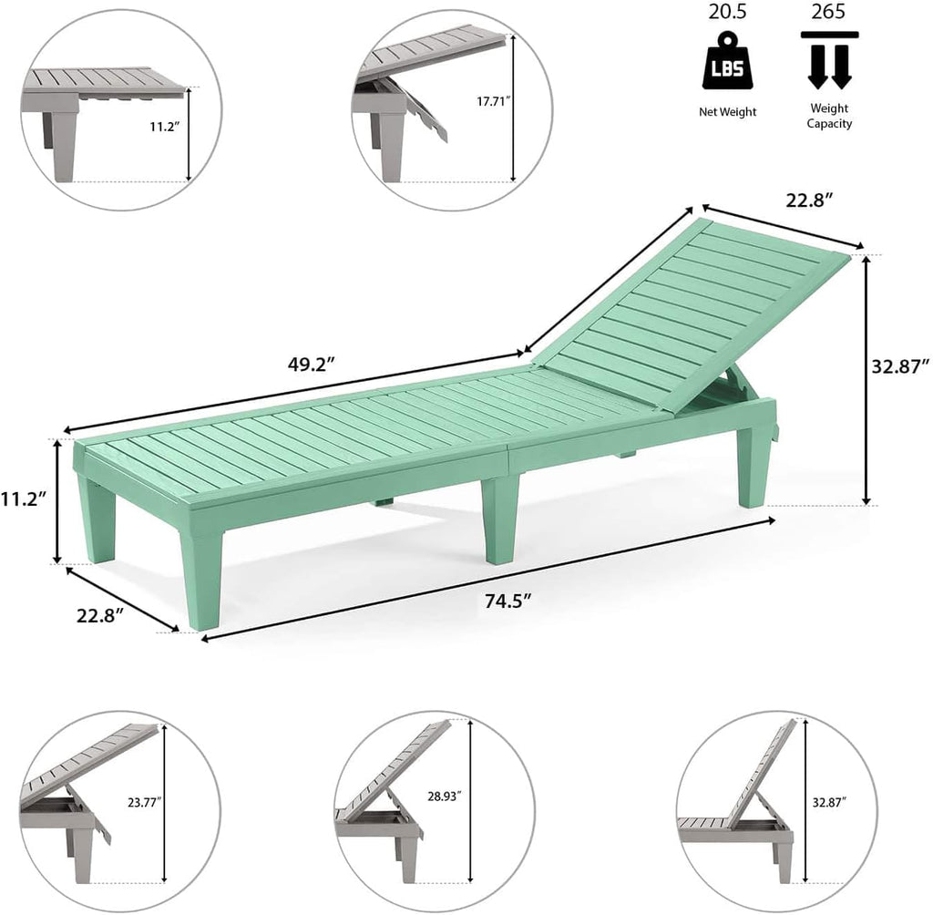 Lounge Chair Outdoor, Tanning Chair, Chaise Lounge Outdoor Set of 2 | 5 Adjustable Positions, Waterproof &