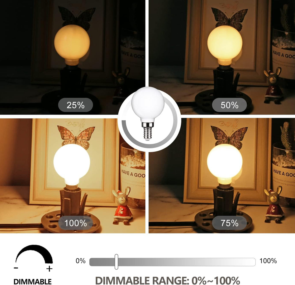 6Pack G50 LED Ceiling Fan Light Bulbs, Dimmable LED Candelabra Bulb