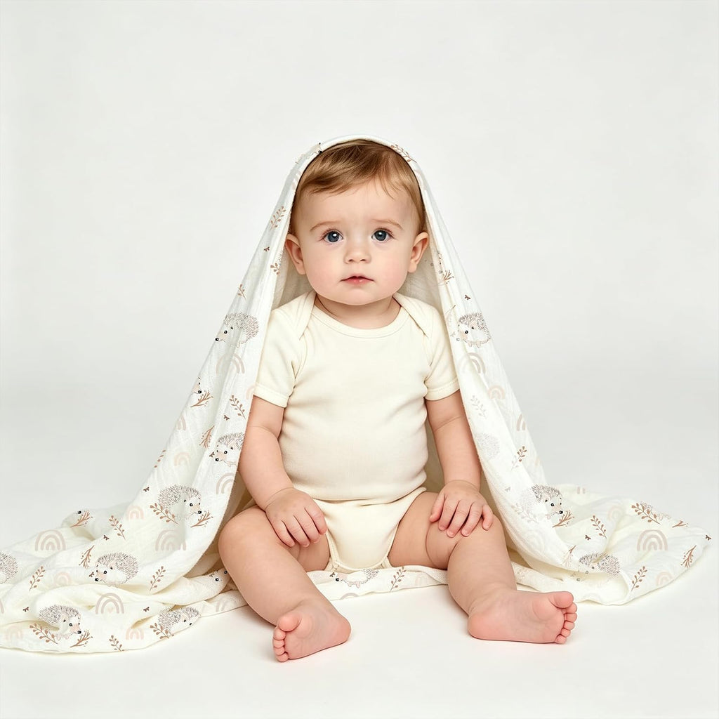 4 Set Muslin Swaddle Blankets Receiving Blanket for Baby | Boys, Girls Cute Soft Print Baby Towel Wrap