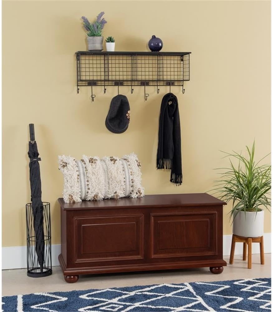 Contemporary MDF Rubberwood Chest, Cherry Finish, 40.5" w x 16.75" d x 18" h, Decorative Molding, Bun Feet, Lined