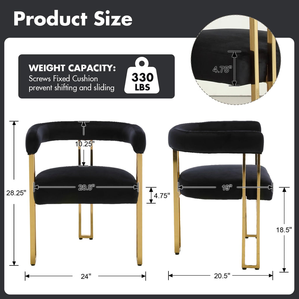 Set of 4 Black and Gold Modern Dining Chairs, Velvet Upholstered Barrel Armchairs with Metal Legs Island, Mid Century
