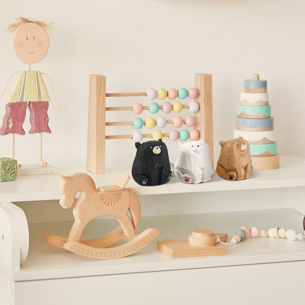 3 Pcs Mini Wooden Bears Figurines, Standing, 2 x 2.2 Inch
