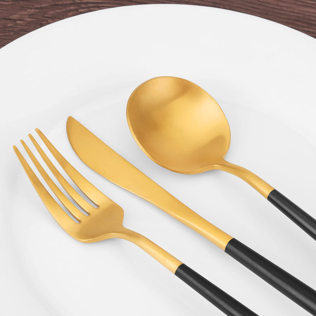 Matte Gold Silverware Set - Stainless Steel Satin Finish Flatware Service for 6, Kitchen Utensil Set