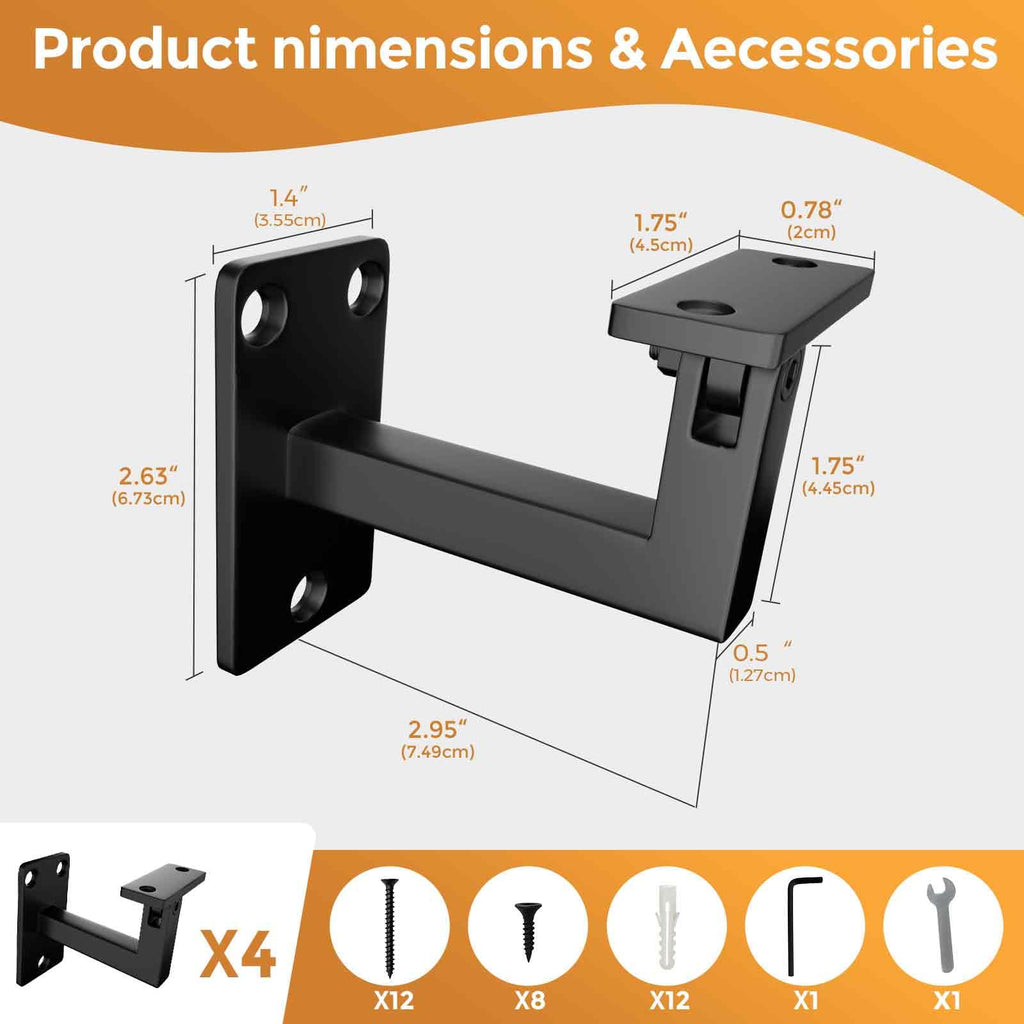 4 Pack 270°Adjustable Handrail Bracket for Stairs, Black