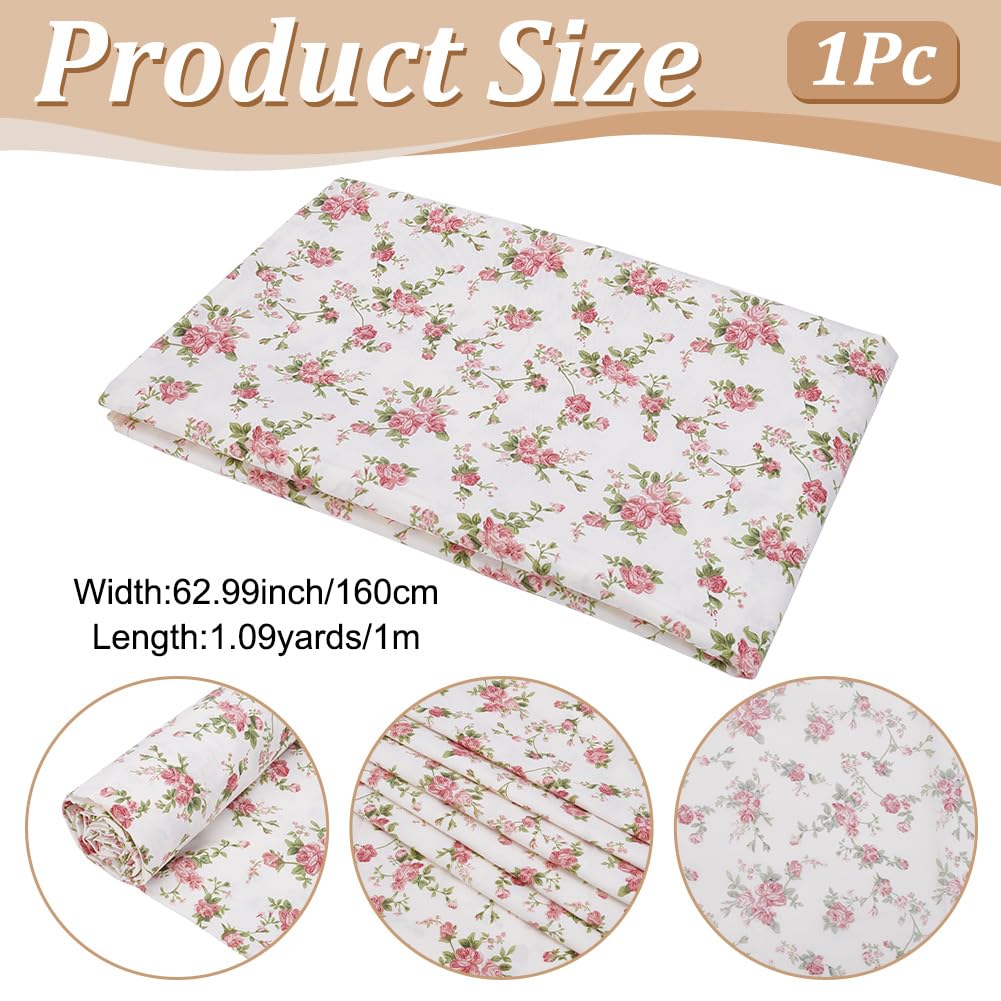 1.1 Yard Print Floral Cotton Fabric, 63 Inch Wide Rose Flowers Pattern Precuts Fabric Quilting Accessories for Craft