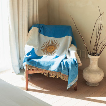 Argentina Flag Woven Throw Blanket | Lightweight Cotton Blend | 70x50 Inches | Multipurpose Blanket for Bed, Sofa
