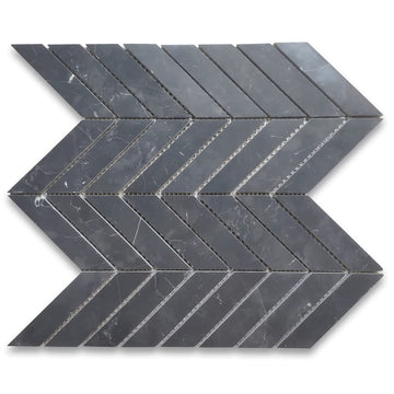 Nero Marquina Black Marble 1x4 Chevron Mosaic Tile Honed Kitchen Bath Wall Floor Backsplash Shower (1 Sheet)