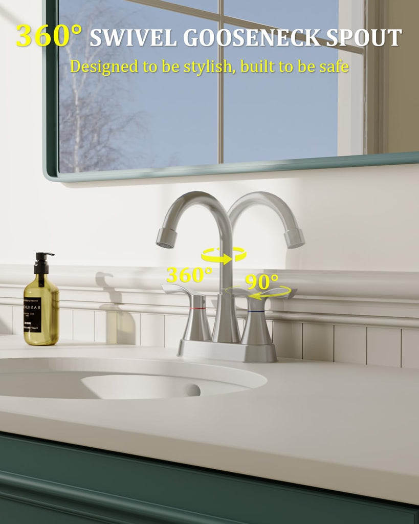 Brushed Nickel Bathroom Faucet 3 Hole, Evolvegoods 4 Inch Stainless Steel Bathroom Sink Faucet