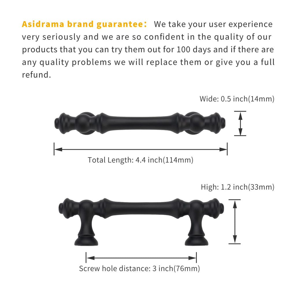 6 Pack 3 Inch(76mm) Matte Black Kitchen Cabinet Handles, Cabinet Pulls Kitchen Cabinet Hardware for Cupboard Drawer