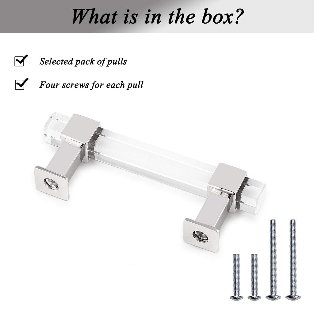Acrylic Cabinet Handles & Pulls 5" Hole Centers Square 10 Pack