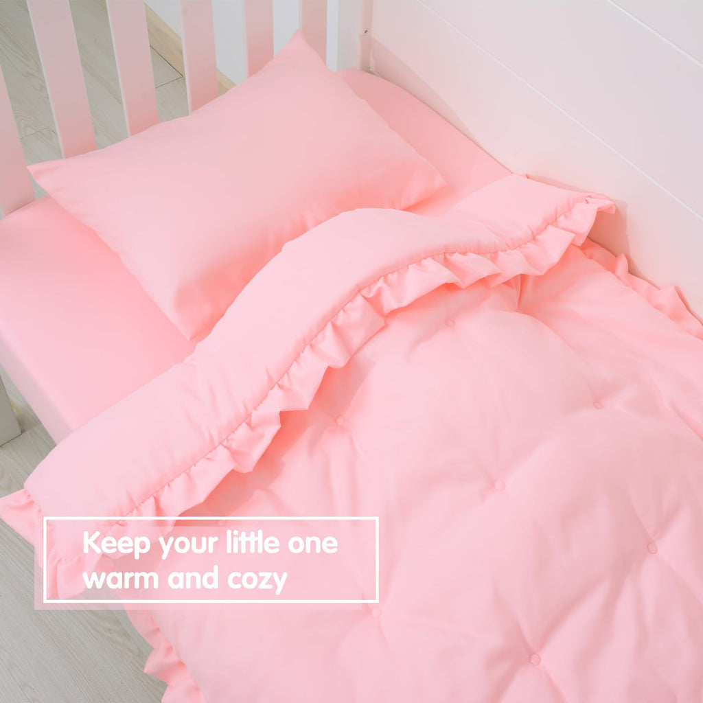 3 Piece Crib Bedding Set for Baby Girls Boys with Ruffle Pink