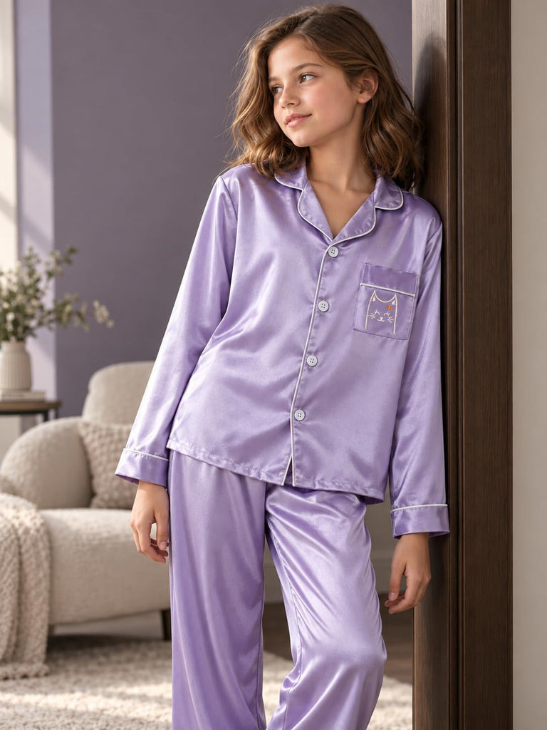 Girls Pajama Set, Coat Style Button Front