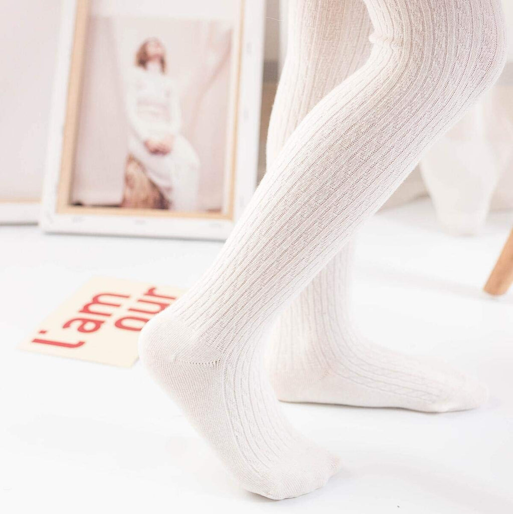 Knit Baby Girls Tights: Cable Knit Cotton Warm Footed Leggings
