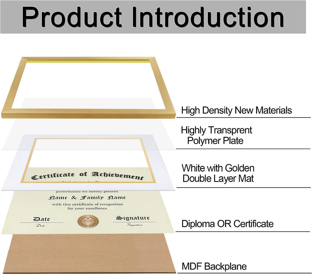 8.5 x 11 Certificate Frame Gold with White Mat Gold Rim