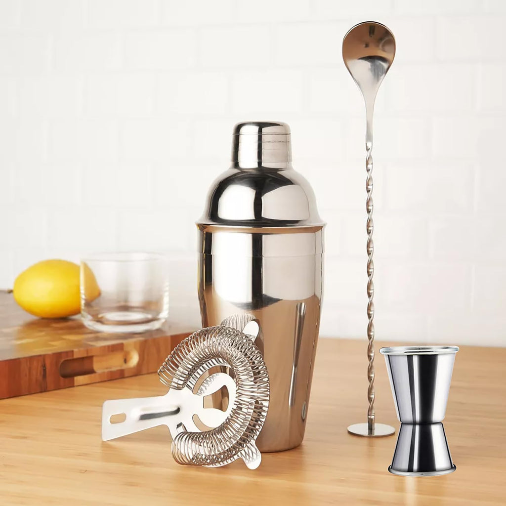 6-Piece Cocktail Shaker Set 24oz Shaker Strainer Muddler Jigger Mixing Spoon Pour Spout Bartender Kit Stainless Steel