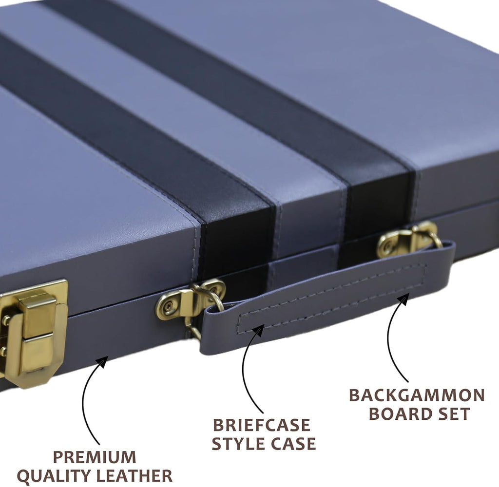 Backgammon Set - Classic Board Game with Premium PU Leather Case - Portable Travel Strategy Backgammon Game Set