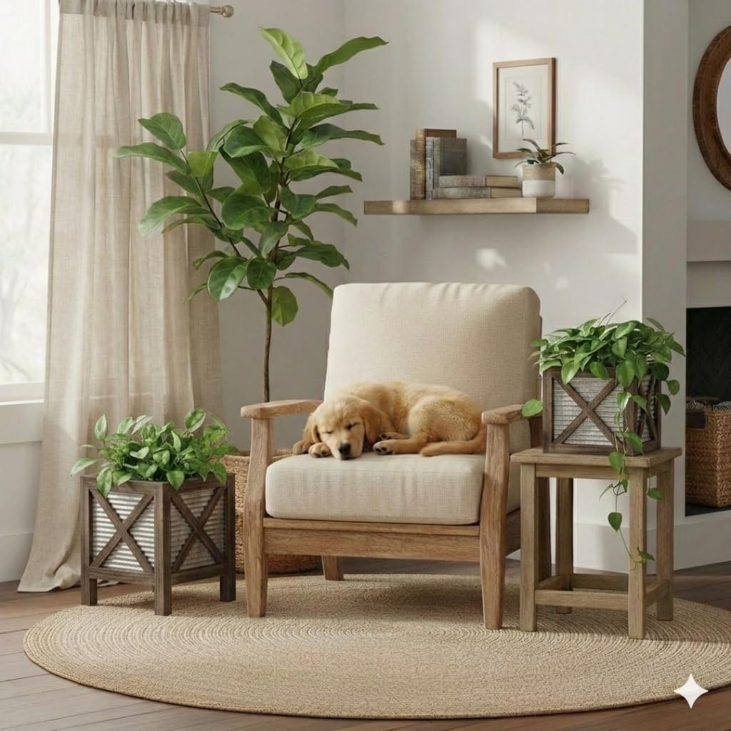 Front Porch Planters Set of 2, 15.7" & 10.2", Wood & Metal