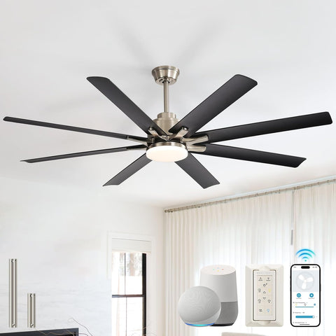 Smart Ceiling Fans with Lights, 52'' Ceiling Fan with Light and Remote, Work with Alexa/Google