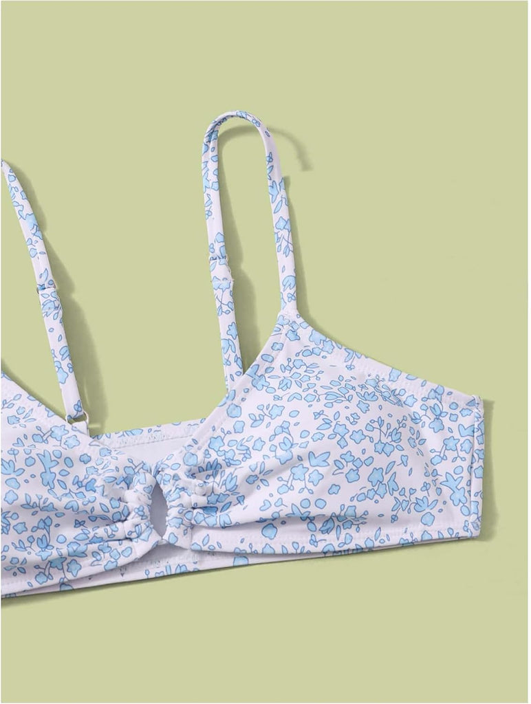 Girl's 2 Piece Swimsuits Disty Floral Ring Linked Bathing Suit Cute Bikini Sets