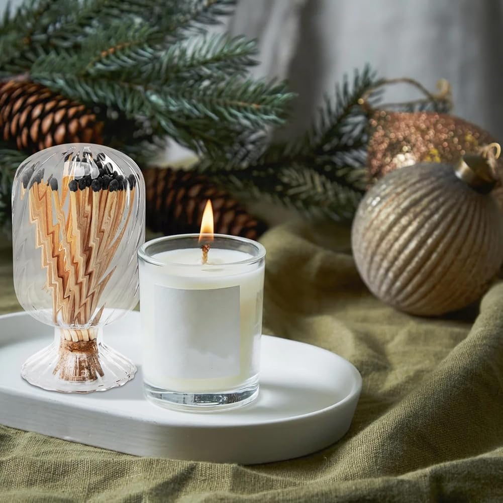 2 Set Helix Shaped Match Holder, Glass Matches Cloche for 4 Inch, Upside Down Match Holder Jar, Not Include Matches